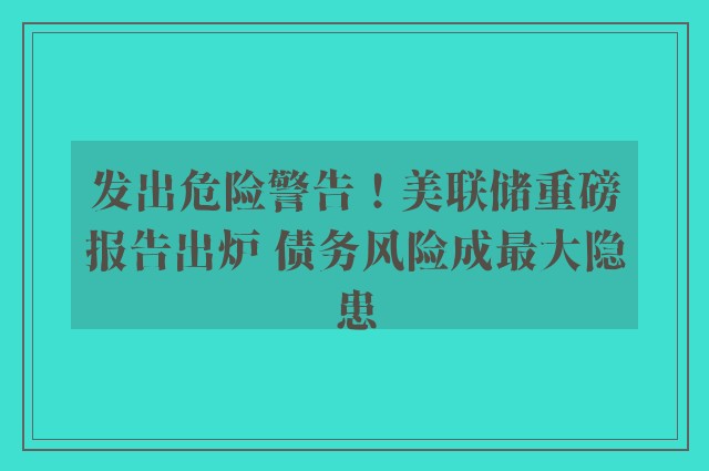 发出危险警告！美联储重磅报告出炉 债务风险成最大隐患